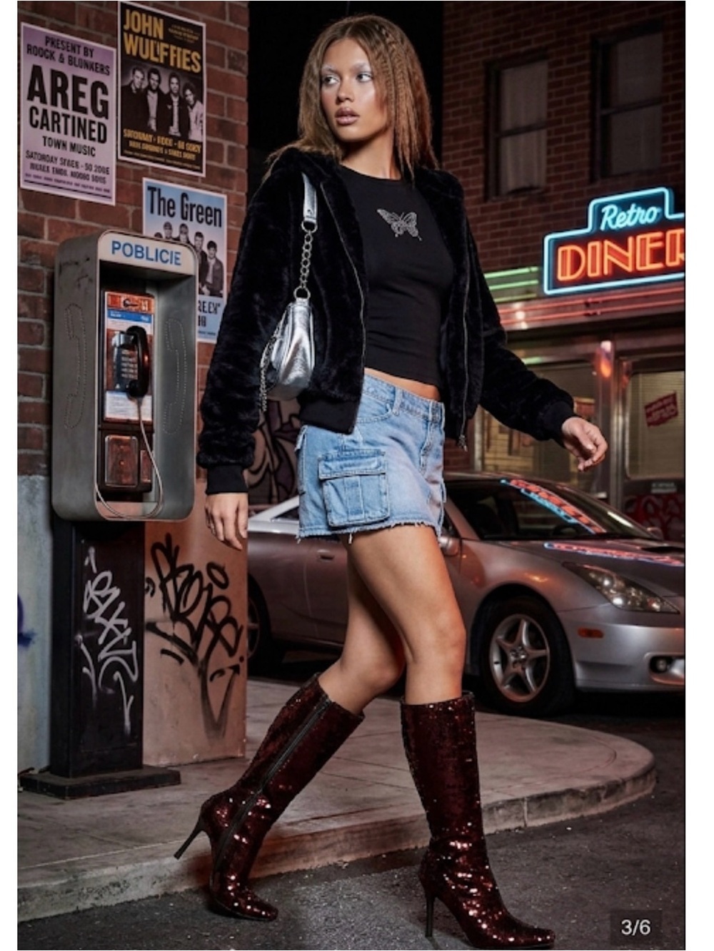 Anne Michelle | 90s-y2k sequins knee high pointy boots